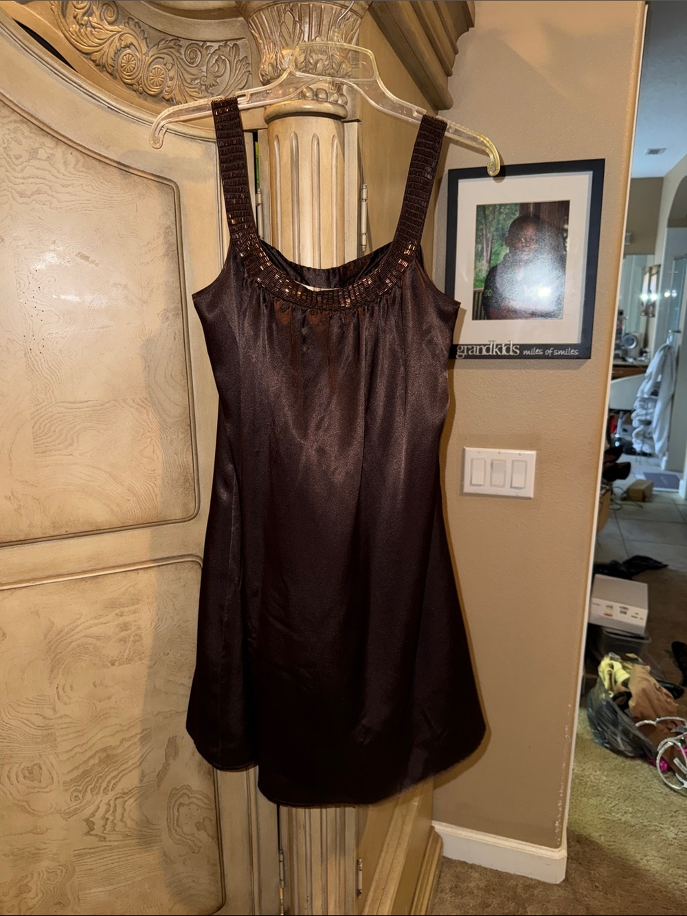 BCBGMaxAzria Satin Dress in chocolate brown
